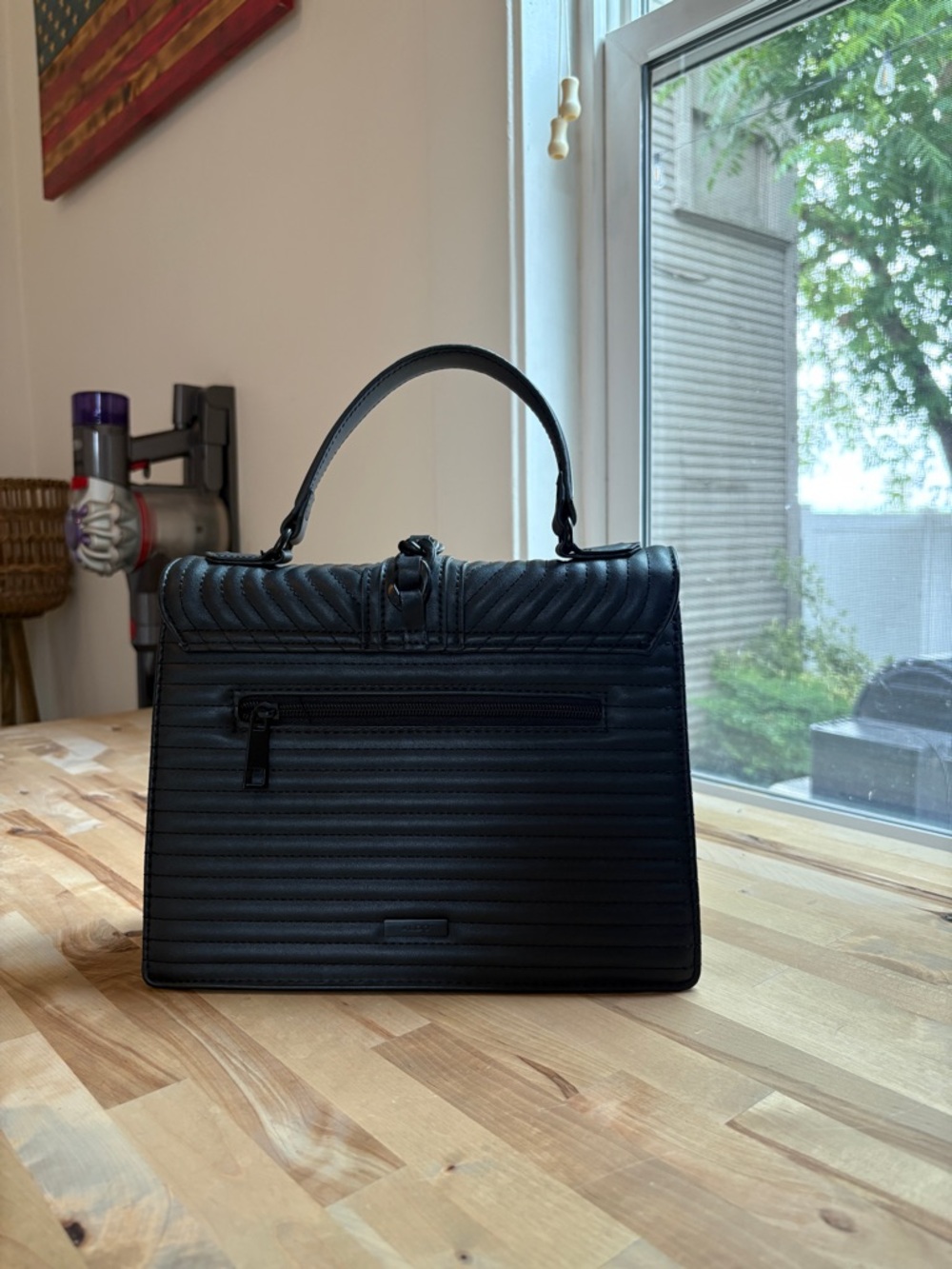 Aldo Black Quilted Chain-Accent Top Handle Satchel - Picture 14 of 14